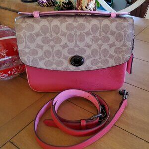 Coach Cassie in Signature. Red and Pink Colorblock plus Hangtag 74091